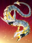  cyber_dragon_drei dragon duel_monster full_body glowing gradient gradient_background light_particles machinery metal no_humans nodo_sn orange_background simple_background snake wire yu-gi-oh! yu-gi-oh!_gx 