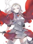  1girl armor breasts edelgard_von_hresvelg fire_emblem fire_emblem:_three_houses fire_emblem_warriors:_three_hopes highres holding holding_polearm holding_weapon long_hair looking_at_viewer machi_wt medium_breasts polearm skirt solo tiara upper_body violet_eyes weapon 