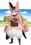  1girl bag baggy_pants cell_(dragon_ball) cell_(dragon_ball)_(cosplay) cosplay crossed_arms dragon_ball dragon_ball_z fate/grand_order fate_(series) habetrot_(fate) hirai_yukio hood hoodie long_hair pants pink_eyes pink_hair pointy_ears satchel smile 