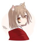  1girl ahoge animal animal_ears azuuru blush brown_eyes eyebrows_visible_through_hair eyes_visible_through_hair highres hololive hololive_english nanashi_mumei official_alternate_costume red_shawl shawl short_hair virtual_youtuber 