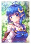  1girl blue_eyes blue_hair breasts closed_mouth crescent crescent_hair_ornament hair_ornament highres looking_at_viewer pointy_ears rena_lanford shirobyu_y short_hair smile solo star_ocean star_ocean_the_second_story 