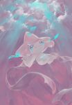  closed_mouth clouds cloudy_sky commentary_request from_below half-closed_eyes highres jirachi looking_down no_humans outdoors penurodae pokemon pokemon_(creature) sky smile solo 