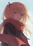  1girl blue_eyes coat commentary_request dm_owr expressionless girls_frontline hair_ornament highres long_hair looking_at_viewer multicolored_hair one_side_up outdoors pink_hair purple_hair red_scarf scarf sky solo st_ar-15_(girls&#039;_frontline) streaked_hair upper_body 