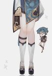  07246nippa 1boy blue_hair boots chinese_clothes closed_eyes genshin_impact highres legs lower_body open_mouth shorts simple_background smile standing white_background xingqiu_(genshin_impact) 