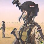  1boy 1girl brown_hair desert gun helmet iraqi_flag mask military military_uniform mouth_mask non-web_source soldier uniform weapon 