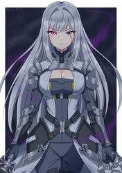  1girl absurdres armor blue_eyes breast_tattoo breasts cleavage_cutout clothing_cutout ethel_(xenoblade) heterochromia highres large_breasts long_hair red_eyes ryochan96154 shoulder_armor solo tattoo very_long_hair xenoblade_chronicles_(series) xenoblade_chronicles_3 