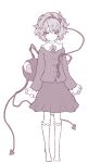  1girl :&lt; absurdres arms_at_sides blouse bow bowtie buttons closed_mouth collared_shirt commentary eyebrows_visible_through_hair frilled_sleeves frills full_body greyscale hair_ornament hairband heart heart_hair_ornament highres komeiji_satori long_sleeves looking_at_viewer messy_hair monochrome niku_arabiki shirt short_hair skirt sleeves_past_fingers sleeves_past_wrists socks solo split_mouth standing third_eye touhou 