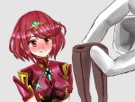 bangs blush bob_cut breasts chest_jewel comedy comet_(teamon) earrings jewelry large_breasts master_hand pantyhose pyra_(xenoblade) red_eyes redhead short_hair short_sleeves super_smash_bros. swept_bangs tiara user_uypm4884 xenoblade_chronicles_(series) xenoblade_chronicles_2