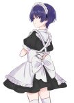  1boy absurdres alternate_costume apron genshin_impact highres ij_xcm4o looking_at_viewer maid maid_apron maid_headdress puffy_short_sleeves puffy_sleeves purple_hair scaramouche_(genshin_impact) short_sleeves violet_eyes white_legwear 