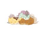  :3 aged_down closed_eyes closed_mouth commentary entei lying no_humans on_stomach pokemon pokemon_(creature) raikou simple_background sleeping smile ssalbulre suicune white_background 