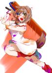  1girl animal_ears braid breasts brown_hair dog_ears dog_tail fang highres hololive inugami_korone kneehighs leoanil_illust open_mouth paint_splatter red_legwear skin_fang solo tail twin_braids virtual_youtuber 