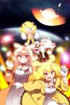  2boys 2girls akainu_pony animal_ears blonde_hair breasts claw_pose dog_ears dog_tail dual_persona furry furry_male gloves highres inugami_korone jacket multicolored_hair multiple_boys multiple_girls red_eyes redhead shadow_the_hedgehog sonic_(series) sonic_adventure_2 sonic_the_hedgehog super_shadow super_sonic tail two-tone_hair white_gloves white_hair yellow_jacket 