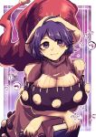  1girl :3 apapo bangs book closed_mouth commentary doremy_sweet hat highres holding holding_book leaning_forward looking_at_viewer nightcap one-hour_drawing_challenge pom_pom_(clothes) purple_hair red_headwear short_hair smile solo sweater touhou upper_body violet_eyes 