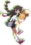  1girl bike_shorts_under_skirt brown_eyes character_request eevee full_body highres long_hair looking_at_viewer murata_tefu open_mouth pokemon pokemon_(anime) pokemon_(creature) simple_background smile solo white_background 