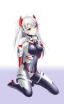  1girl absurdres antenna_hair azur_lane bodysuit breasts commission covered_navel cyborg-institute fortified_suit highres impossible_bodysuit impossible_clothes long_hair looking_at_viewer multicolored_bodysuit multicolored_clothes multicolored_hair muvluv muvluv_alternative orange_eyes pilot_suit prinz_eugen_(azur_lane) skeb_commission skin_tight smile solo streaked_hair two_side_up 