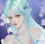  1girl a_jiu_jintian_zao_shuile_ma absurdres bare_shoulders blue_hair douluo_dalu earrings flower hair_flower hair_ornament highres jewelry long_hair looking_at_viewer necklace tang_wutong_(douluo_dalu) upper_body 