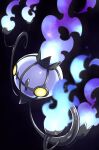  black_background blue_fire blurry chandelure commentary_request fire flame highres no_humans pkpokopoko3 pokemon pokemon_(creature) simple_background solo yellow_eyes 