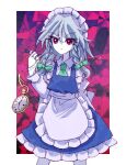  apron arm_behind_back braid izayoi_sakuya maid maid_headdress necktie otoya_sindoi pocket_watch red_eyes touhou twin_braids watch white_hair 