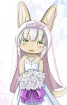 dress flower furry furry_female highres made_in_abyss nanachi_(made_in_abyss) open_mouth pita_(pixiv) veil wedding wedding_dress whiskers 