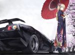  five_star_stories japanese_clothes kimono lamborghini oriental_umbrella original photoshop tomo_(machinemess) umbrella 