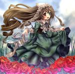  dress flower grass heterochromia long_hair monikano rose rozen_maiden suiseiseki 
