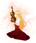  blonde_hair closed_eyes dress instrument kneeling long_hair original profile shikishima_(eiri) shikishima_(pixiv) solo violin 