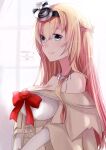  1girl black_hairband blonde_hair blue_eyes braid crown dress flower french_braid hairband highres kantai_collection kimura_shiki long_hair long_sleeves mini_crown off-shoulder_dress off_shoulder one-hour_drawing_challenge red_flower red_ribbon red_rose ribbon rose smile solo upper_body warspite_(kancolle) white_dress 