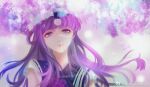  1girl blurry blurry_background expressionless hair_ornament hair_rings highres leaf long_hair purple_hair qin_shi_ming_yue shao_siming_(qin_shi_ming_yue) solo upper_body veil violet_eyes wanwan_de_xiao_shizi 