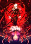  2girls absurdres blood blood_on_face breasts closed_eyes coma2 dark_persona dark_sakura fate/stay_night fate_(series) flower hair_between_eyes heaven&#039;s_feel highres large_breasts long_hair looking_at_viewer matou_sakura multiple_girls outstretched_arms red_eyes red_ribbon ribbon smile violet_eyes white_hair 