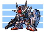  absurdres ag_00000 beam_rifle chibi clenched_hand energy_gun green_eyes gun gundam gundam_aerial gundam_suisei_no_majo highres holding holding_gun holding_weapon looking_to_the_side mecha mobile_suit no_humans sd_gundam shield solo v-fin weapon 