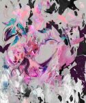  1girl abstract bangs commentary flower_in_eye fu~ai looking_at_viewer one_eye_covered pink_eyes pink_hair portrait psychedelic saigyouji_yuyuko short_hair solo symbol_in_eye touhou traditional_media 