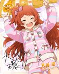  character_name closed_eyes idolmaster_million_live!_theater_days jacket long_hair oogami_tamaki orange_hair smile 