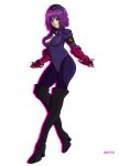  absurdres asamiya_athena bad_end bodysuit boots capcom corruption crossover highres leather leather_boots mind_control necktie purple_hair shadaloo_dolls snk street_fighter the_king_of_fighters violet_eyes 