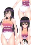  1girl ass bangs black_hair closed_mouth highres houraisan_kaguya long_hair looking_at_viewer multiple_views pink_eyes simple_background singlet smile tongue tongue_out touhou touhou_tag_dream white_background wrestling_outfit xialuluo_(sharuro) 