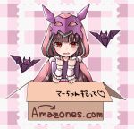  1girl bat box brown_hair cardboard_box chibi cloak fate/grand_order fate_(series) hane_yuki hood hooded_cloak in_box in_container long_hair low_twintails osakabe-hime_(fate) tablet_pc twintails 
