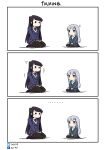  2girls absurdres aharen-san_wa_hakarenai aharen_reina bangs black_eyes black_hair black_legwear eyebrows_behind_hair eyebrows_visible_through_hair grey_hair highres komi-san_wa_komyushou_desu komi_shouko long_hair looking_at_another multiple_girls school_uniform seiza sesield simple_background sitting skirt thigh-highs white_background 