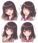  ^_^ brown_hair closed_eyes cuffs long_sleeves original pout ribbon sailor_collar school_uniform short_hair smile uramakaron 