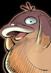  absurdres black_background commentary feet_out_of_frame hands_on_own_head highres looking_at_viewer mireisou no_humans open_mouth pokemon pokemon_(creature) psyduck simple_background solo 