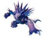  claws commentary_request fangs full_body highres horns jako_(boke_poke) legs_apart nidoking no_humans pokemon pokemon_(creature) simple_background single_horn solo spikes white_background 