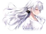  braid from_side hakuchuumu_no_aojashin non-web_source red_eyes shimofuri shirt simple_background smile solo twin_braids white_background white_hair white_shirt yonagi_(hakuchuumi_no_aojashin) 