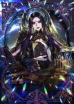  1girl bead_necklace beads bird black_dress book cage dress eu_(euspia) facial_mark forehead_mark holding holding_book jewelry long_hair lucifer_(regressor&#039;s_instruction_manual) multicolored_hair necklace pentagram planet regressor&#039;s_instruction_manual solo upper_body 