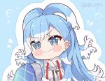  1girl blue_eyes blue_hair blush_stickers chibi commentary english_commentary hololive hololive_indonesia kobo_kanaeru kukie-nyan long_hair multicolored_hair smile streaked_hair twitter_username two-tone_hair v-shaped_eyebrows virtual_youtuber white_hair 