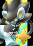  closed_mouth clothed_pokemon colored_sclera commentary_request highres jacket long_sleeves looking_at_viewer luxray no_humans pokemon pokemon_(creature) red_sclera sasabunecafe smile solo yellow_eyes yellow_pupils zipper zipper_pull_tab 