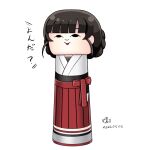  1girl bangs blunt_bangs braid brown_hair commentary_request dated double_bun dougi hakama japanese_clothes kantai_collection kokeshi long_hair no_humans red_hakama signature simple_background solo tk8d32 toy translation_request twin_braids un&#039;you_(kancolle) white_background yawata_maru_(kancolle) 