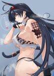  1girl absurdres animal_ears arknights ass black_hair blaze_(arknights) blue_eyes breasts cat_ears cat_tail fingerless_gloves gloves hairband highres large_breasts long_hair mikai_2035 steaming_body sweat tail 