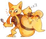  abra closed_eyes holding holding_spoon kadabra no_humans notice_lines parted_lips pokemon pokemon_(creature) simple_background sleeping spoon sui_(suizilla) tail tail_hug white_background zzz 