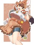  1girl absurdres animal_ears bike_shorts breasts brown_hair commentary dhole_(kemono_friends) dog_ears dog_girl dog_tail extra_ears gloves highres japari_symbol kemono_friends kemono_friends_3 large_breasts looking_at_viewer official_alternate_costume shoes solo tail wonderful_waon yellow_eyes 