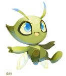  :d blue_eyes celebi no_humans outstretched_arms pokemon pokemon_(creature) signature simple_background smile solo spread_arms sui_(suizilla) white_background 