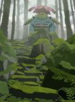  absurdres claws closed_eyes commentary_request day forest from_below highres hyogonosuke nature no_humans open_mouth pokemon pokemon_(creature) rock stairwell sunlight teeth tree venusaur 