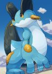  absurdres closed_mouth clouds commentary_request dated day from_below highres no_humans outdoors pokemon pokemon_(creature) signature sky solo swampert tanpakuroom 